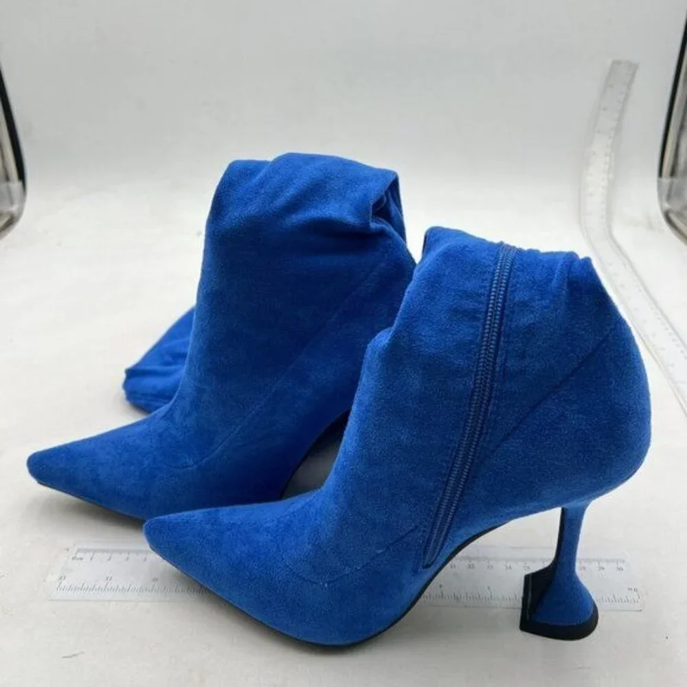YDN Women Pointed Toe Over The Knee Boots ,Block High Heel Thigh High Boots Blue